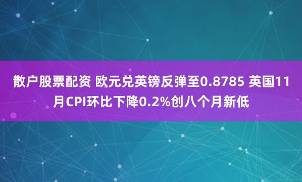 散户股票配资 欧元兑英镑反弹至0.8785 英国11月CPI环比下降0.2%创八个月新低